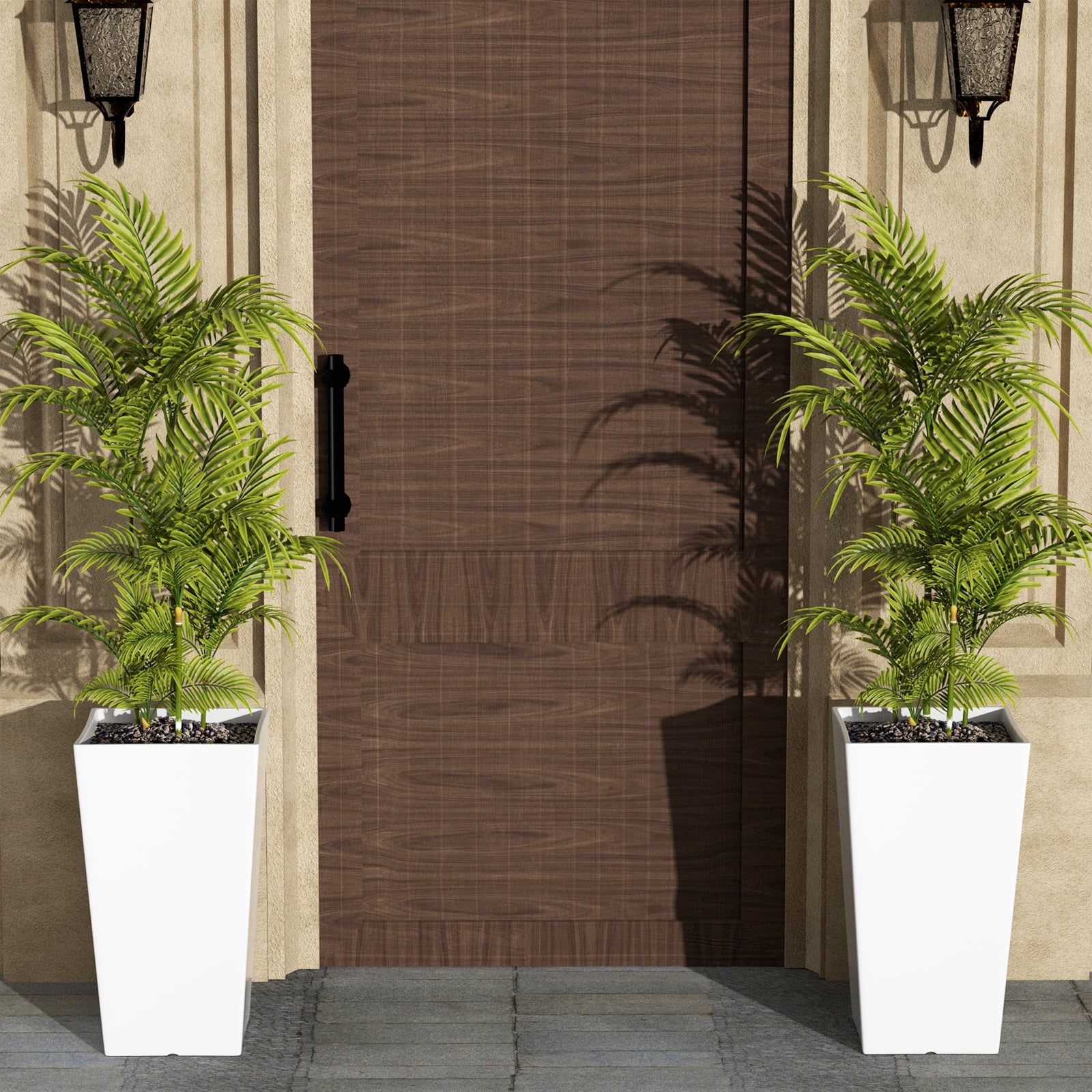 QCQHDU Large Planters for Outdoor Plants Flower Pots Set of 2,Tall Planters for Outdoor Plants,21 inch Outdoor Planters for Front Porch Planters（White）