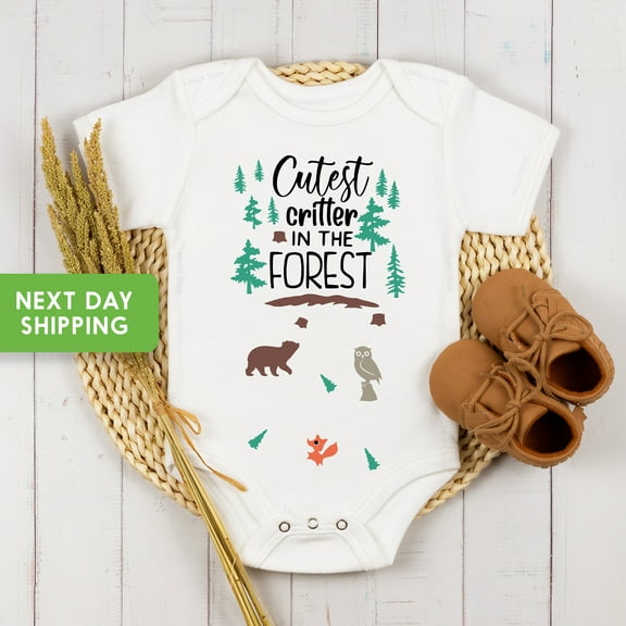 Cutest Critter In The Forest Onesie, Woodland Animals Bodysuit, Cute Baby Shower Gifts Woodland Animals Shirt, Woodland Newborn Baby Gifts Cool Baby Clothing, Cute Baby Onesie, BABY BODYSUIT LAT 4424