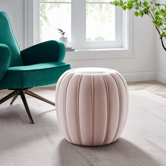 Modway Celebrate Channel Tufted Performance Velvet Ottoman in Pink