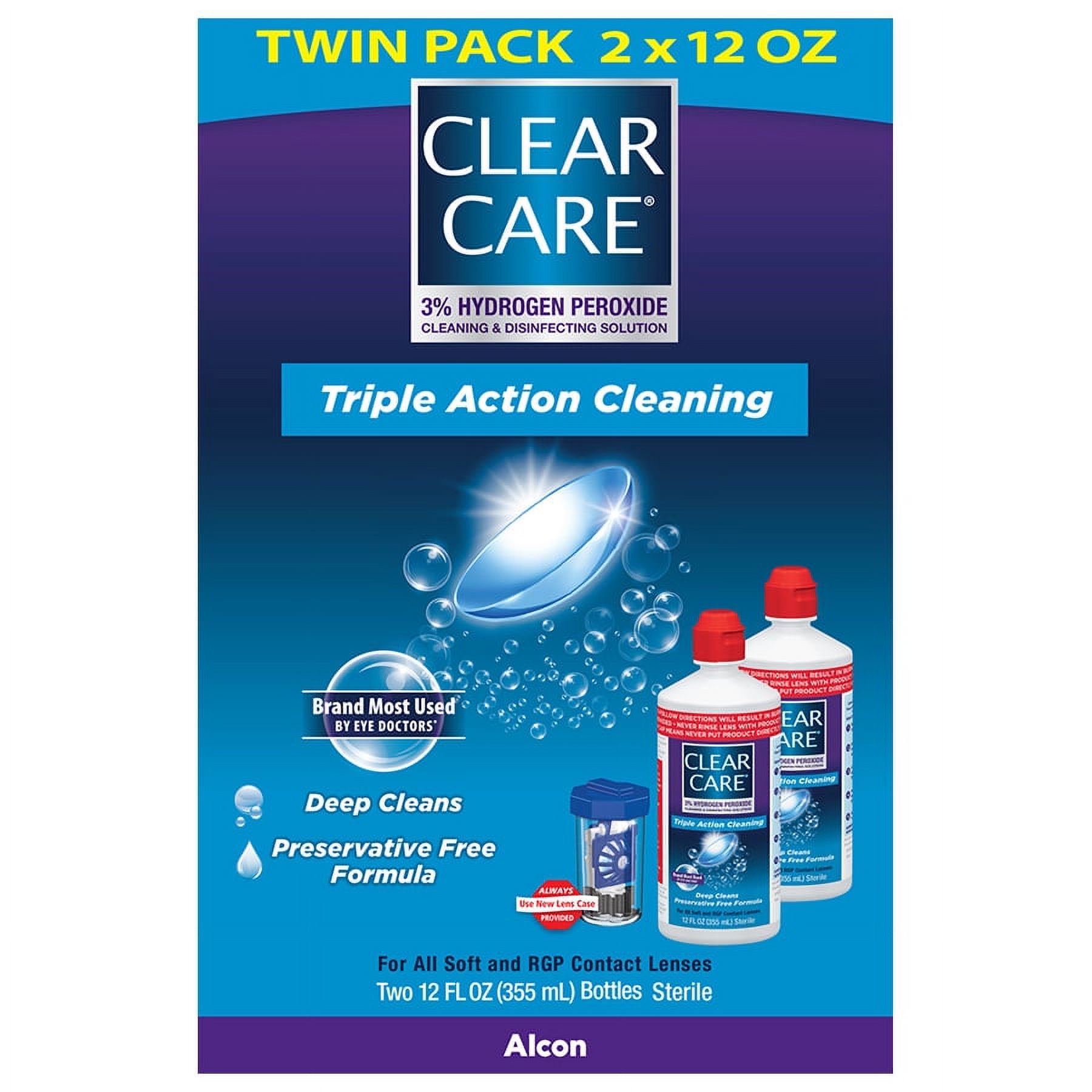 Clear Care Hydrogen Peroxide Contact Lens Cleaning and Disinfecting Liquid Solution, Two 12 oz per pack - image 2 of 9
