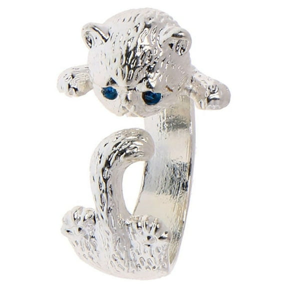 Fluffy Grumpy Cat Wrap Ring for Women Silver Plated Ginger Lyne Collection