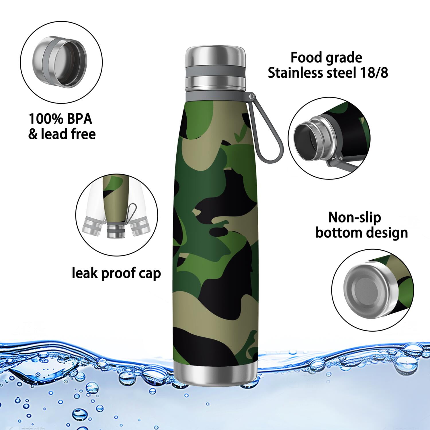 29oz Insulated Water Bottle with Tea Infuser, Stainless Steel Travel Mug, Camouflage Print