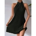 thumbnail image 4 of Women'S Pearl Beaded Halter Twist Sleeveless Pleats Dress A Line Short Dress, 4 of 8