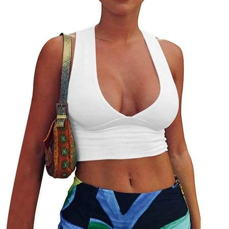 

Spring and summer women s V-neck fashion trend slim bra vest Blue Size S