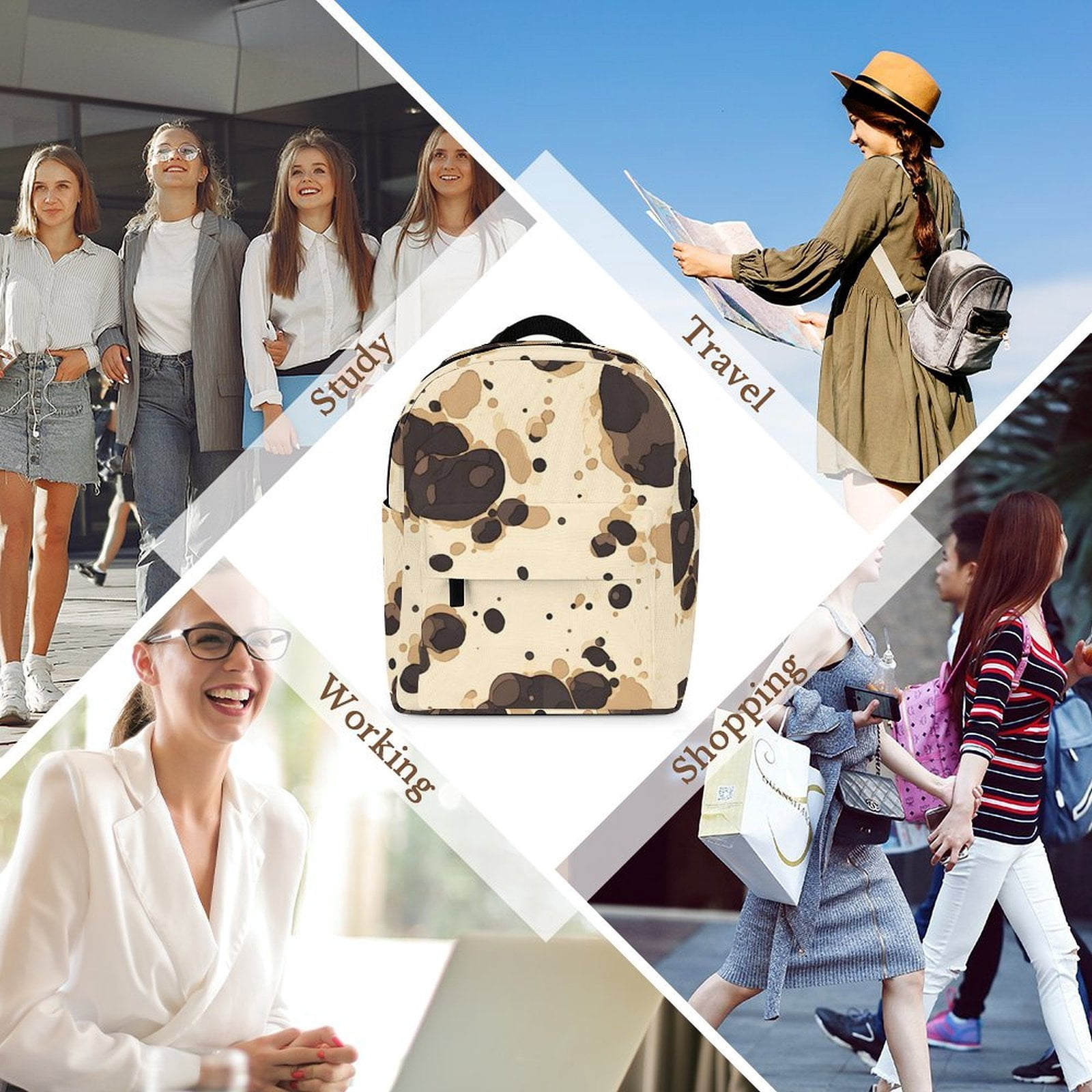 8.1×10in Casual Women'S Backpack With Anti-Contraction And Stretch For Sports Activities Travel Picnics Milk Cow Print Style Sienna_1