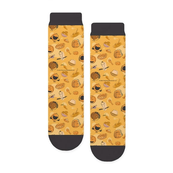 CafePress - Peanuts Thanksgiving Gathering Pattern - Unisex Novelty Printed Crew Adult Socks
