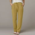 thumbnail image 2 of vigerkar Women's Cotton Linen Casual Pants Elastic Waisted Drawstring Pockets with Palazzo Trousers Business Pants Yellow, S, 2 of 6