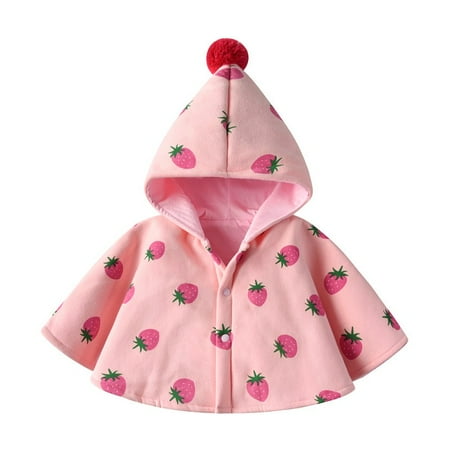 

RPVATI Toddler Baby Girls Fleece Button Up Cloak Outwear Cartoon Printed Hooded Cape Poncho Sleeveless Thicken Clothes