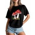 thumbnail image 4 of Women's T-Shirt Red Mushroom Short Sleeve Casual Tee Classic Crew Neck T Shirt for Women Black, 2XL, 4 of 7