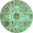 thumbnail image 1 of Ahgly Company Indoor Round Abstract Turquoise Blue Modern Area Rugs, 4' Round, 1 of 4