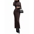 thumbnail image 3 of Robe Maxi à Manches Longues Automne et Hiver pour Femmes, Tricot Côtelé, Robe Décontractée Slim, Café S, 3 of 9