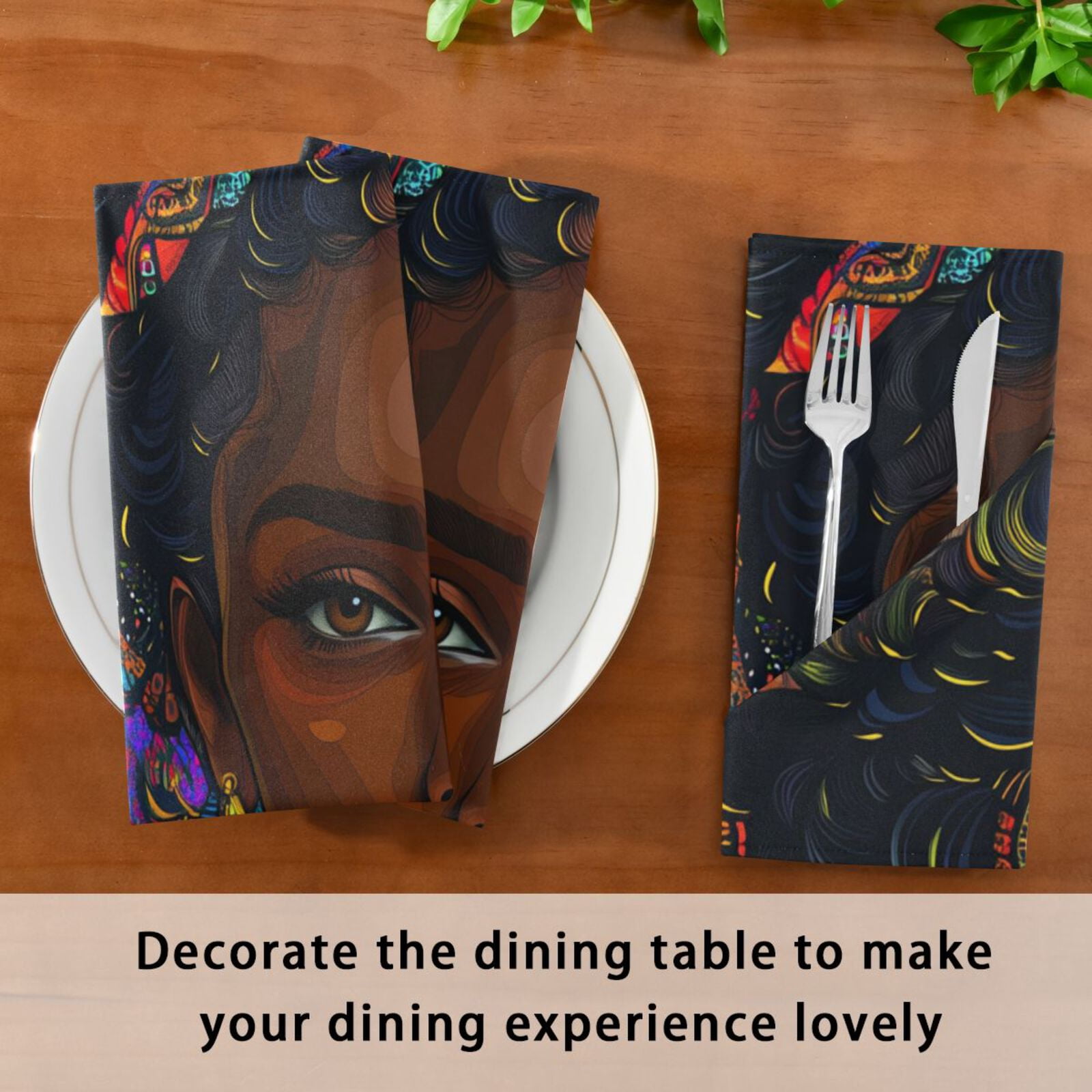 JSTEL African American Woman Bohomian Cloth Napkins Set of 6, 20x20 Inch Washable and Reusable Napkin for Decoupage Dinner Party Everyday Use