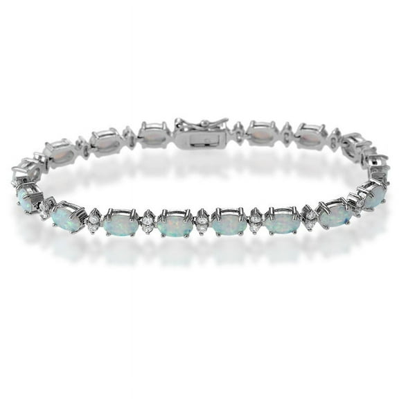 iJewelry2 Sterling Silver Oval White Opal and Marquise Cut Clear CZ Bridal Tennis Bracelet