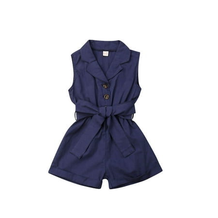 

Diconna Baby Girls Clothes Button Bow Belt Romper Sleeveless Jumpsuit Outfits