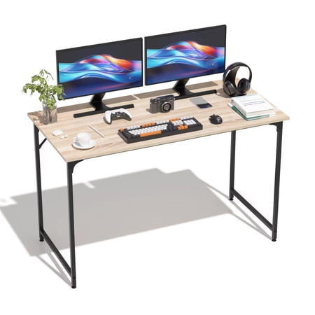 YRLLENSDAN Computer Desk with Metal Frame Office Desk for Home Office Modern Simple Style writing Desk 47 Inchs Adjustable Feet (Nature)