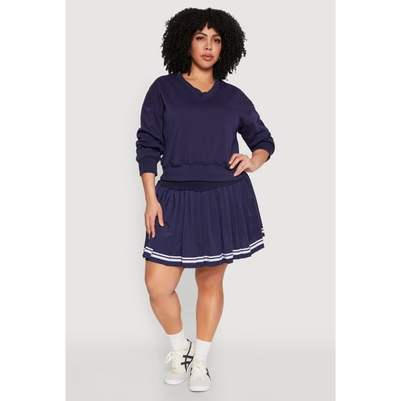 Womens Plus Size Varsity Stripe Pleated Skirt