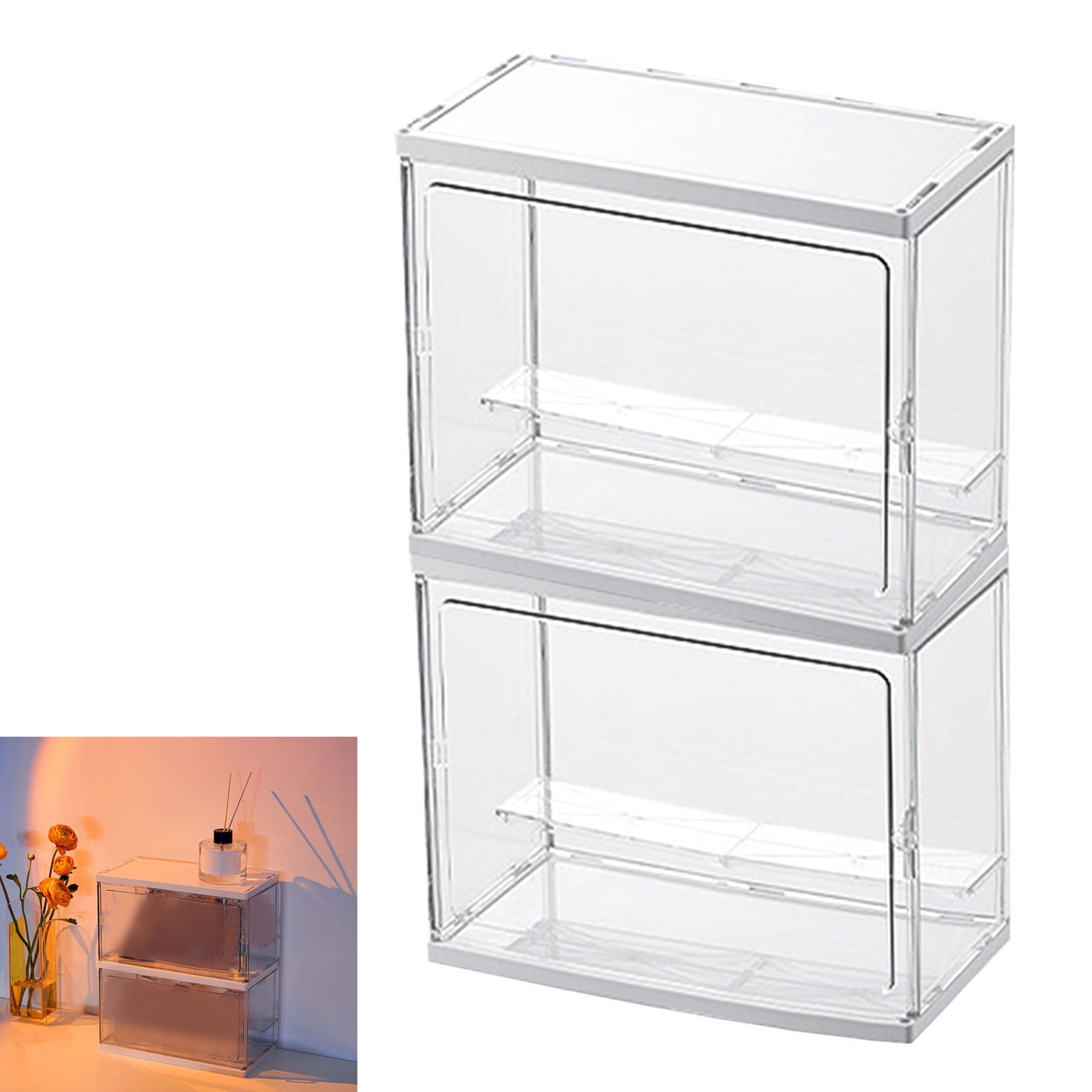 Boîte De Rangement De Maquillage Transparente Avec Porte-pinceaux De Maquillage Avec 2 Tiroirs, Vert/transparent