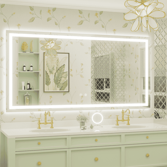 JSneijder 72x36 inch LED Bathroom Mirror, Wall Mounted Frameless Lighted Bathroom Mirror, Dimmable, Anti-Fog, Horizontal/Vertical