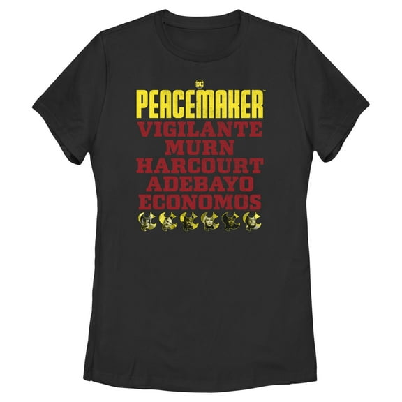 Women's Peacemaker Character Names Graphic Tee Black Small