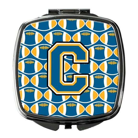 Letter C Football Blue and Gold Compact Mirror CJ1077-CSCM