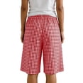 thumbnail image 3 of VV AVEORS Women'S Plaid Cotton Linen Shorts Gingham Loose High Waist Bermuda Wide Leg Summer Beach Casual Lounge Shorts With Pockets Red 2XL, 3 of 4