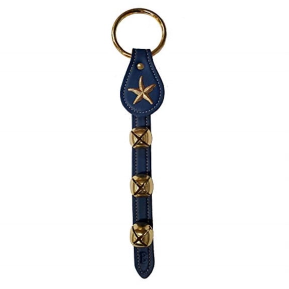 Starfish Charm Blue Leather Strap Sleigh Bell Door Hanger 12 Inch Made in USA