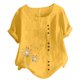 thumbnail image 2 of ICHUANYI Clearance Women's Short Sleeved Casual Plus Size Round Neck Printed Loose Button Cotton Linen Top(Yellow, XXL) ICHUANYI WER2023081013320, 2 of 5