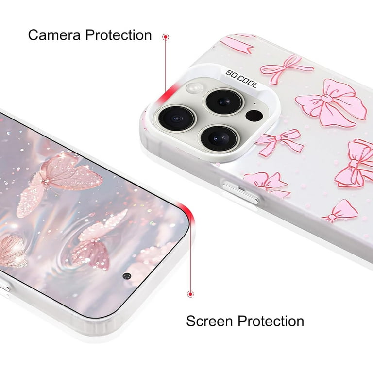 Coquette Bow Phone Case for iPhone 15 Pro Max, Cute Pink Ribbon Bow Aesthetic Case for Women Girls with Bracelet Chain - Pink Coquette Bow Phone Case for iPhone 15 Pro Max, Cute Pink Ribbon Bow Aesthetic Case for Women Girls with Bracelet Chain - Pink