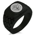 thumbnail image 1 of Stainless Steel Uesugi Samurai Crest Geometric Pattern Step-Down Biker Style Polished Ring, 1 of 1