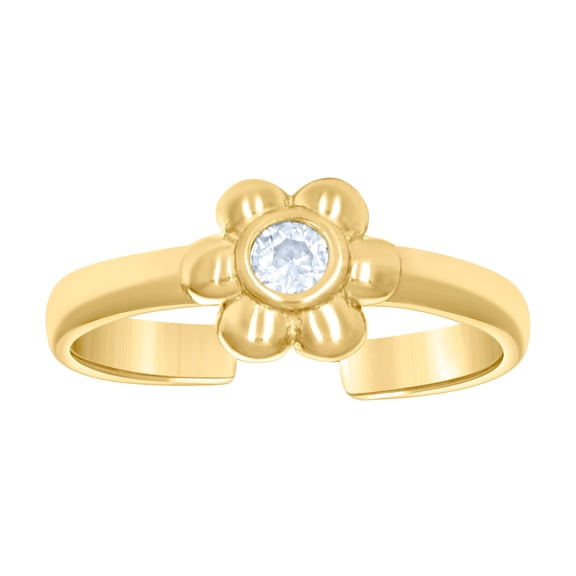 10k Yellow Gold Womens Cubic Zirconia Flower toe ring 5.8x1.8mm Wide toe ring for Women - .9 Grams