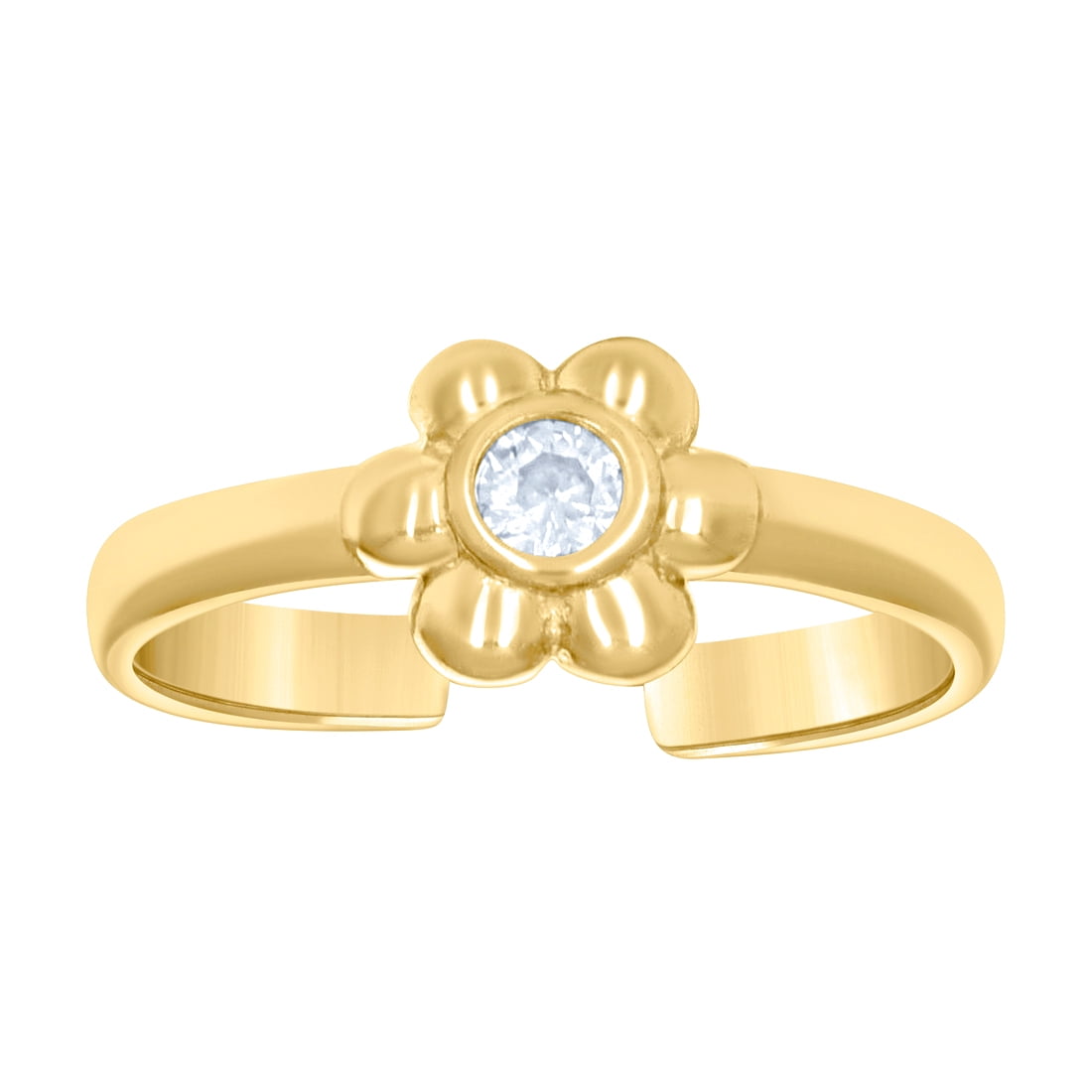 10k Yellow Gold Womens Cubic Zirconia Flower toe ring 5.8x1.8mm Wide toe ring for Women - .9 Grams