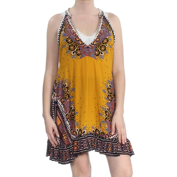 Free People Steal The Sun Printed Tunic Gold SM Womens 4 6