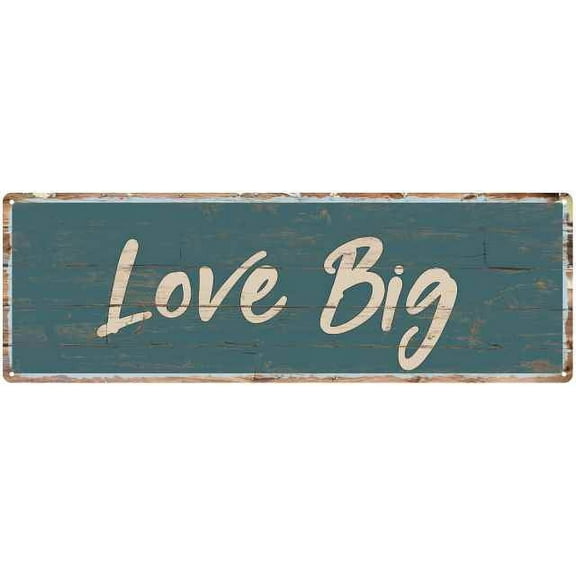 Love Big Beach Style Wood Look Sign Gift Green 6x18 Metal Decor 206180086023