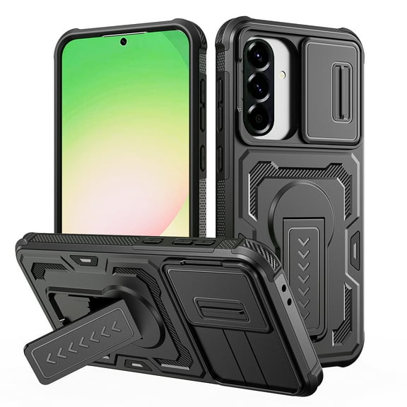 For Samsung Galaxy A26 5G Phone Case,WIth Invisible Kickstand,Sliding Camera Cover,Military Grade Protective Heavy Duty Protection Shockproof Anti-Scratch Rugged Durable Phone Case,Black
