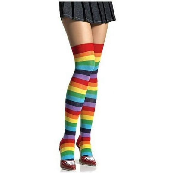 Womens Rainbow Striped Knit Knee High Stockings Socks