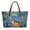 Blue Iris Cat, variant on Versatile Carrying Options Shoulder Bag for Shopping Vacation, Butterfly Pattern Design with Zipper Top Handle Tote Bag with Casual