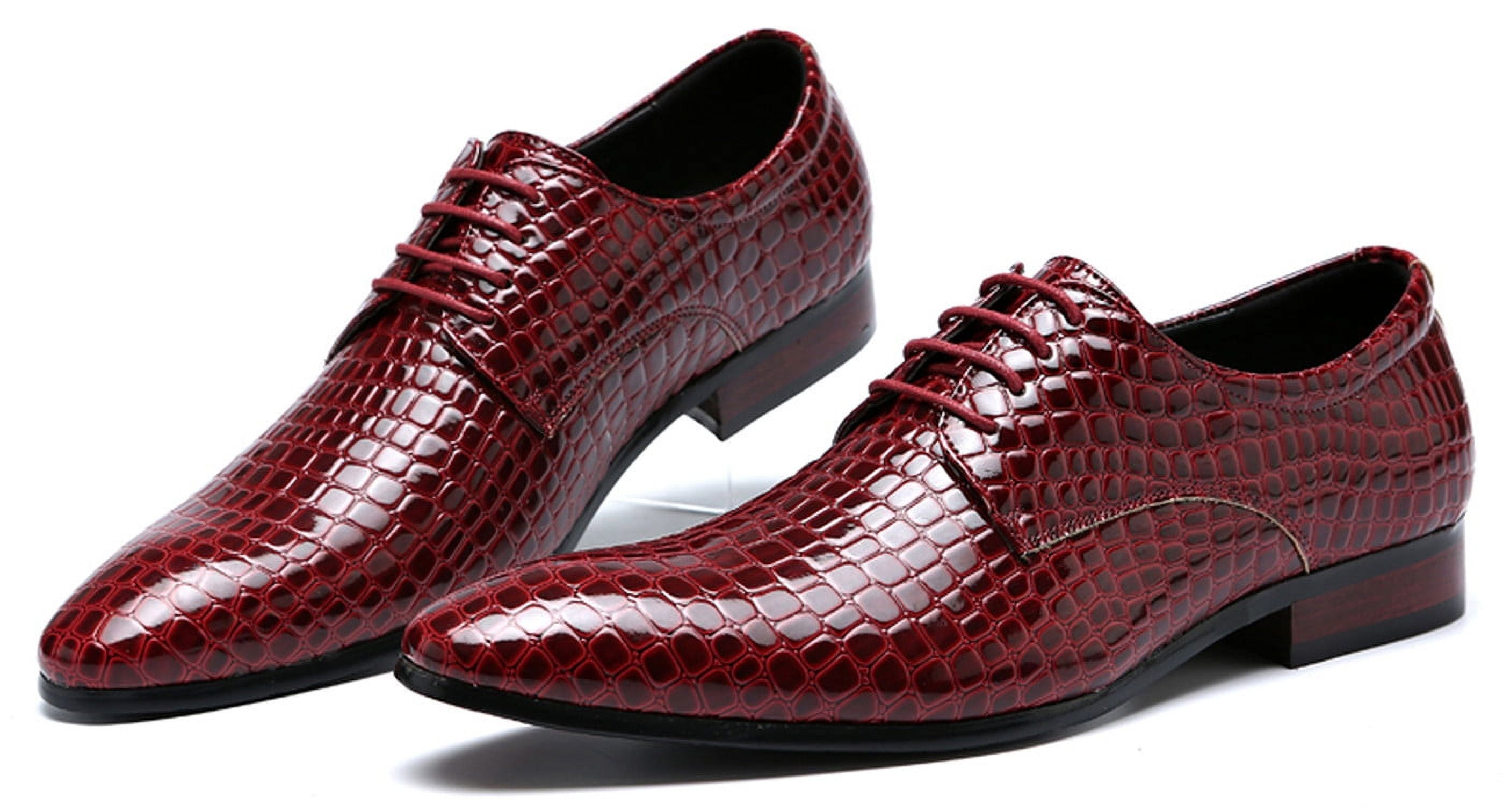 Via Roma Men\'s 11 EE Wide Red Genuine Crocodile Tail Leather Oxfords Dress Shoes Men Dress Shoes-Alligator-Red – Church suits for less main image 2