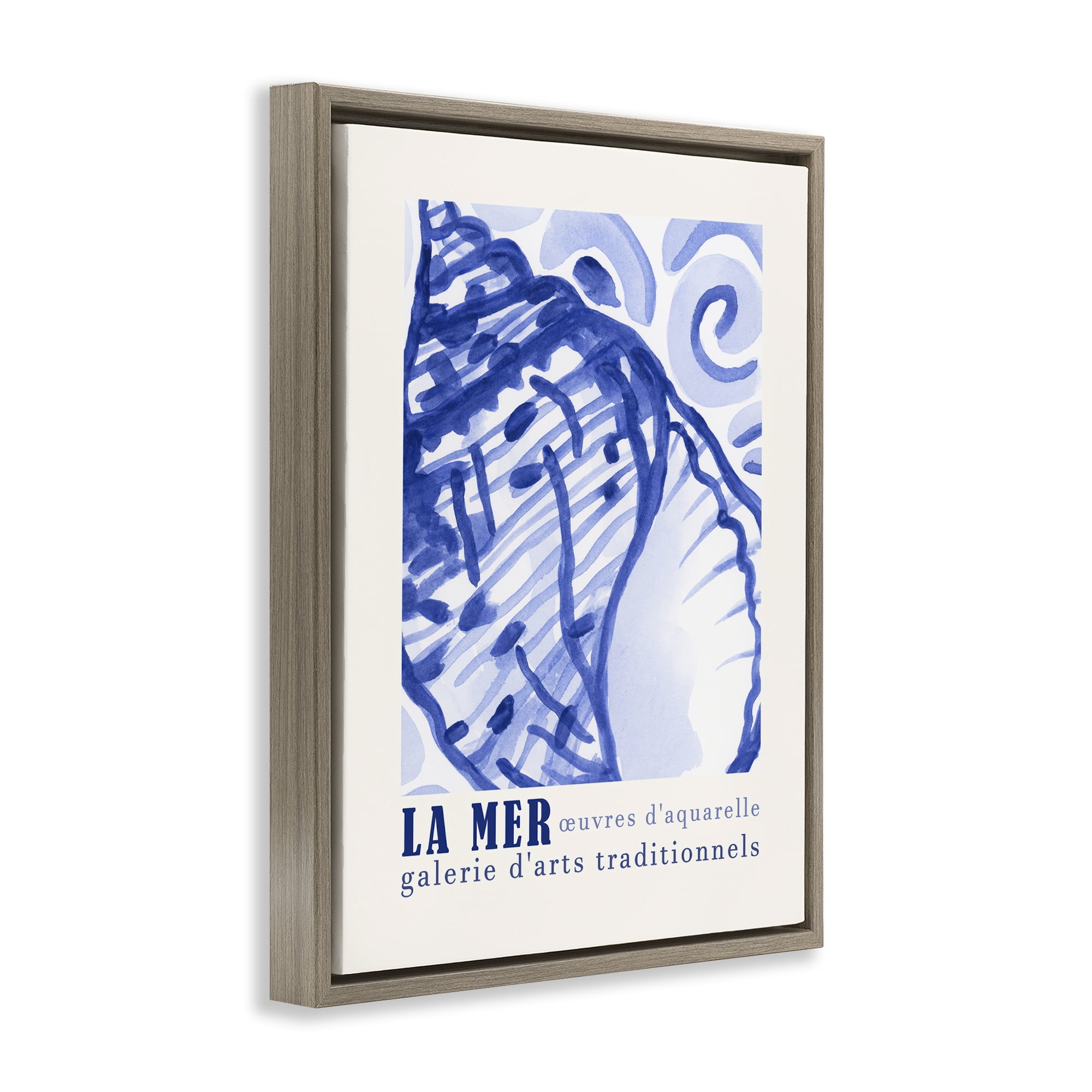 Stupell Industries Blue Seashell Gallery Show Nautical & Beach Painting Brown Floater Framed Canvas Art Print Wall Art, 17 x 21