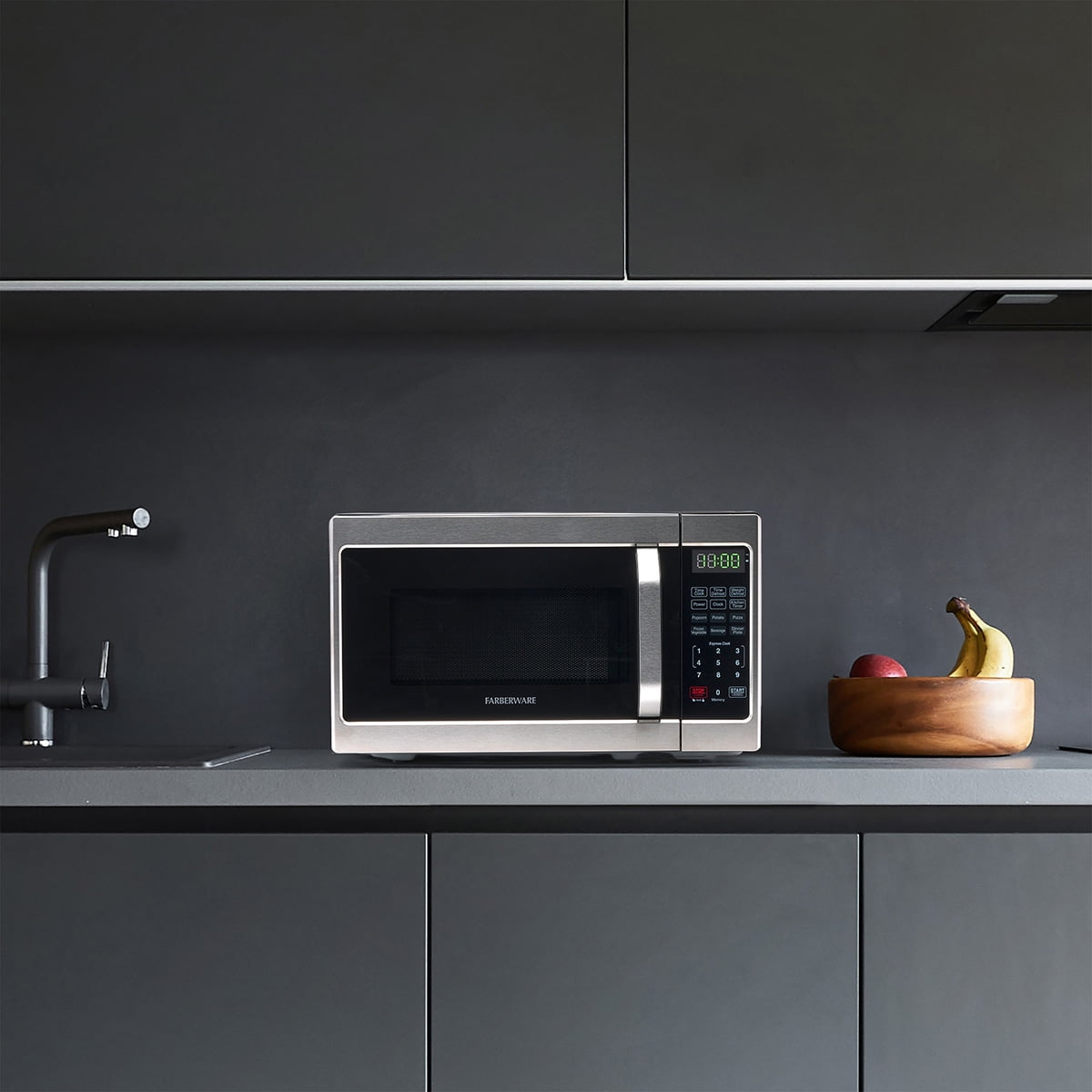 Farberware 0.7 cu ft Microwave Oven, 700W Countertop Microwave Oven with Digital Display, Brushed Stainless