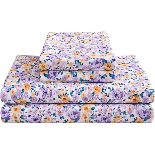 Floral Queen Sheets Soft Breathable Microfiber Vintage Printed Bed Sheet Set Deep Pocket Fitted Sheet Included Flower Pattern