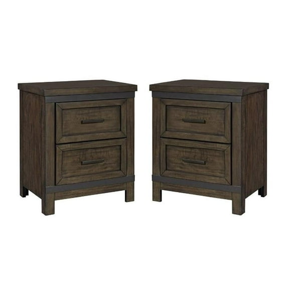 Home Square 2 Drawer Wood Night Stand Set in Brown (Set of 2)