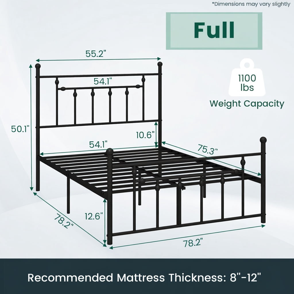 Barara King Bedroom Bed Frame, Bed Platform Frame,Full/Queen/Twin Size Heavy-duty Metal Bed Frame with Headboard-Full Size
