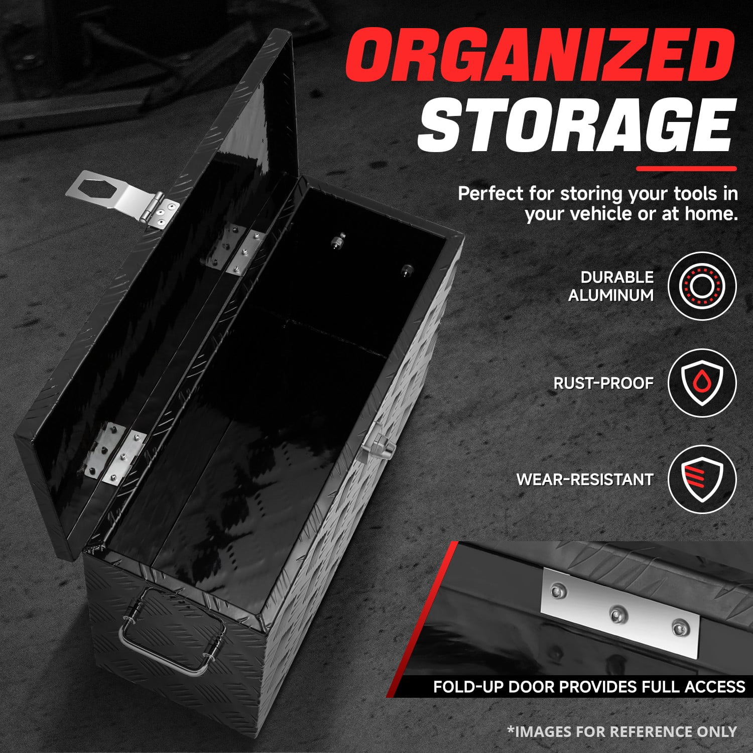 DNA Motoring 27.2"x9.4"x12.6" Aluminum Pickup Truck Trailer Trunk Bed Tool Storage Box w/ Handle Black