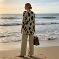 thumbnail image 3 of Textilo Women's 3 Pieces Pant Suits 3/4 Sleeve Floral Cardigan Sleeveless Top Wide Leg Pants Set Suits Spring 2026 Casual Outfits,Khaki S, 3 of 5