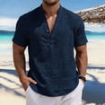 thumbnail image 2 of Gaukiv Men's Band Collar Shirts Short Sleeve Linen Blouses Relaxed Tops Navy M, 2 of 5