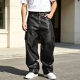 thumbnail image 3 of CONZONE Mens Pu Leather Pants Wide Leg Baggy Motorcycle Pants High Waist Fashion Streetwear Fall Winter Trousers with Pocket, 3 of 8
