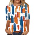 thumbnail image 1 of Pisexur Hauts pour Femmes, Hauts d'Été pour Femmes, Hauts de Sortie pour Femmes, Hauts pour Dames, T-shirt Mode Féminine Col Rond Plissé Manches 3/4 Ample Manches Courtes Orange,TG, 1 of 7