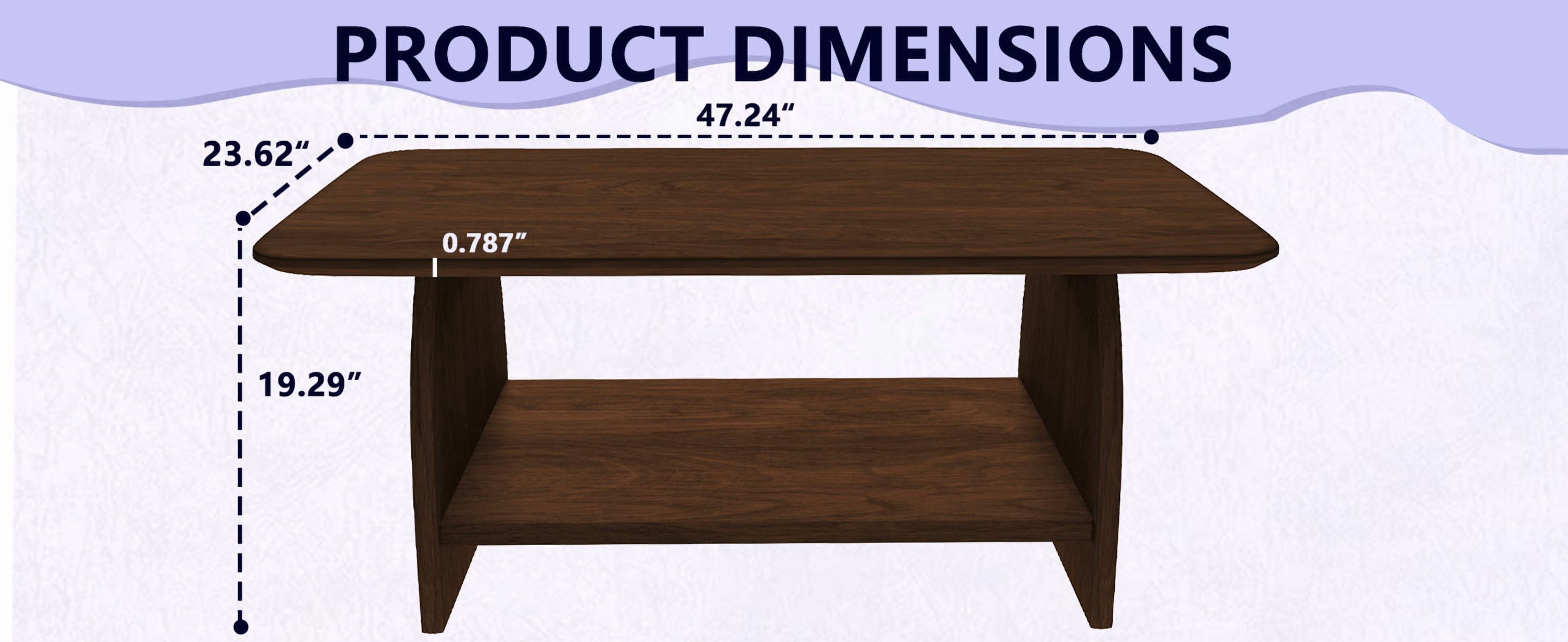 FFZ 47 inch Modern Minimalist Coffee Table with Storage Shelf and Rounded Design, Wood