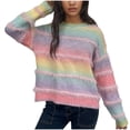 thumbnail image 2 of Blmnix Pink Women Sweaters Striped Long Sleeve Crew Neck Women's Clothing Ribbed Pullover Clothing, 2 of 5