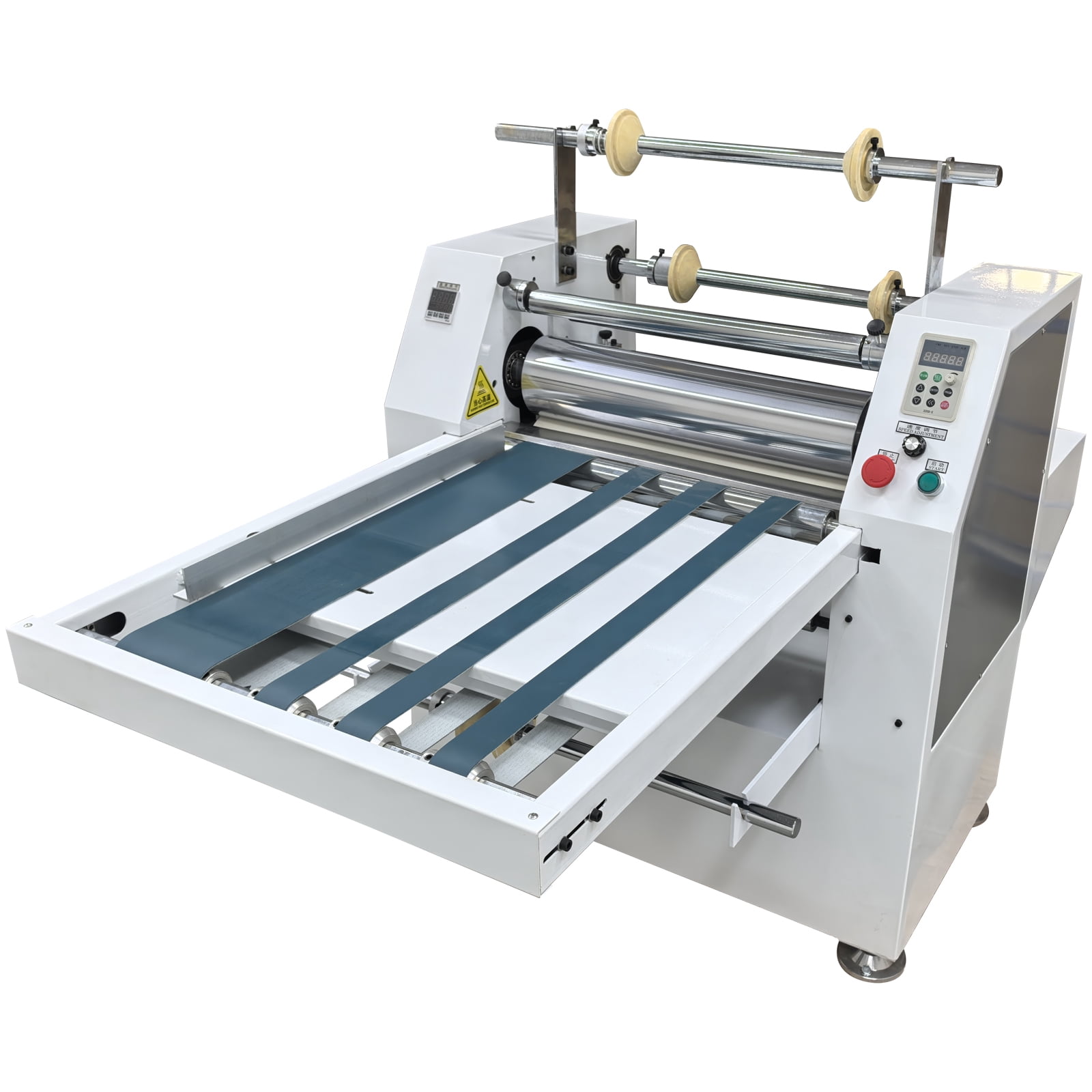 17.72in Thermal Roll Laminator Steel Roller Laminating Machine 110V 0~15m/min with Conveyor Belt and Winding Mechanism